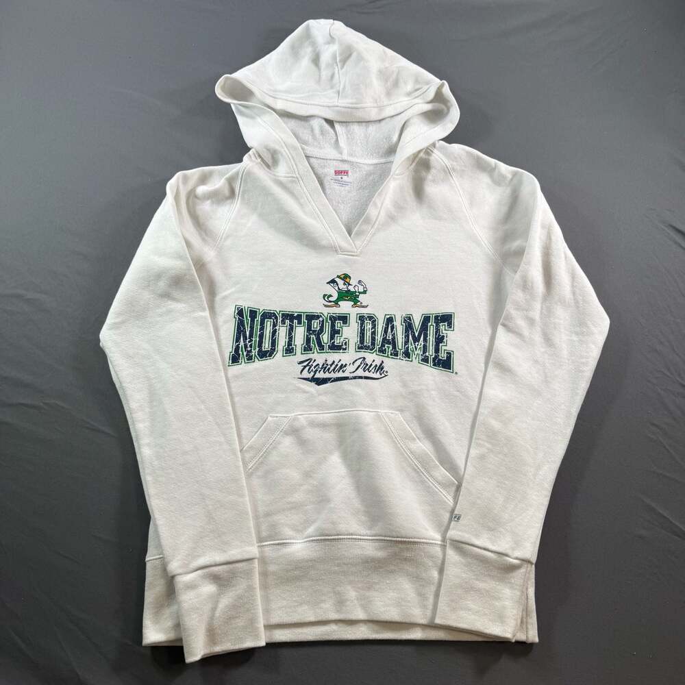 Soffe Notre Dame Fighting Irish V-Neck Hoodie Sweatshirt White Medium
